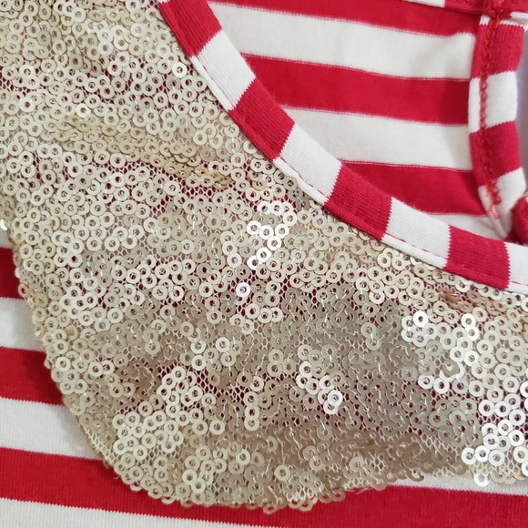 Only Little Once Girls Holiday Dress SZ 10 Tulle Sequins Striped Red Ivory Gold - Picture 3 of 11